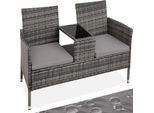 tectake® Rattan Gartensitzbank, 2-Sitzer, 133 x 63 x 84 cm, UV-beständiges Rattangeflecht, 6 cm Sitzpolster