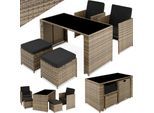 tectake® Rattan Sitzgruppe, für 2 bis 4 Personen, UV-beständig, inklusive Flaschenöffner, zusammenschiebbar