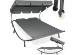 tectake® Gartenliege, für 2 Personen, 2 Transportrollen, 2 Kopfpolster, 215 x 183 x 150 cm
