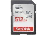 SanDisk SDXC Ultra 512GB (Class 10/UHS-I/150MB/s) SDXC-Karte 512 GB UHS-Class 1 Wasserdicht, stoßsicher