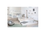 TiCAA 2 in 1 Hausbett Bodenbett wandelbar mit abnehmbaren Dach Duo 90x200, 100x200 cm, 120x200 cm, 140x200 Weiß für Jungen & Mädchen mit Zusatzbett, Rausfallschutz & Rolllattenrost – aus Kiefer Massivholz