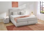 Boxspringbett JOCKENHÖFER GRUPPE "Simone, inklusive großem Stauraum/Bettkasten", beige (hellbeige), B:198cm L:216cm, Bezug Bett: Waffelcord (95% Polyester), 5% Nylon;Topper und Matratzenspiegel: 100% Polyester, Komplettbetten, Boxspringbett, Bonell-Wendematratze H2/H3, Topper und 2 Kissen