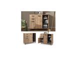 Vicco Sideboard Amber Eiche Wotan 120 x 100 cm mit 2 Türen und 2 Schubladen