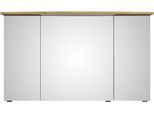 Badezimmerspiegelschrank SAPHIR "Serie 4010 Badezimmer-Spiegelschrank inkl. LED-Beleuchtung im Kranz", braun (halifax eiche quer nachbildung), B:122cm H:71,9cm T:26,5cm, Holzwerkstoff, Schränke, Badschrank 122 cm breit, 3 Türen, 6 Glas-Einlegeböden, inkl Türdämpfer