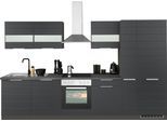 Küchenzeile KOCHSTATION "KS-Luhe", grau (küche: grau, front: weiß matt, korpus: grafit, arbeitsplatte: betongrau), B:330cm T:60cm, Komplettküchen-Sets, Küchenzeile, 330 cm breit, wahlweise mit oder ohne E-Geräten, gefräste MDF-Fronten