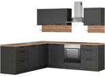 Winkelküche KOCHSTATION "KS-Lana", grau (küche: grau, front: grau matt, korpus: graphit, arbeitsplatte: wotaneichefarben), B:240cm H:200cm T:240cm, Komplettküchen-Sets, Stellbreite 240/240 cm, wahlweise mit und ohne E-Geräte