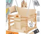 KIDIZ® Babyschaukel Kinderschaukel Schaukelsitz mit Polsterung Holz-Schaukel mit Anti-Kipp bis 60KG Höhenverstellbar Indoor & Outdoor 0,5 - 3 Jahre Montagezubehör & Sicherheitsgurt
