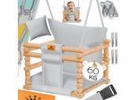 KIDIZ® Babyschaukel Kinderschaukel Schaukelsitz mit Polsterung Holz-Schaukel mit Anti-Kipp bis 60KG Höhenverstellbar Indoor & Outdoor 0,5 - 3 Jahre Montagezubehör & Sicherheitsgurt