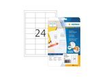 HERMA Korrektur-/Abdecketiketten A4, 64,6 x 33,8 mm, weiß, blickdicht, permanent haftend