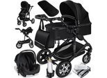 KESSER® Loops Kinderwagen 4 in 1 Kombikinderwagen Komplett-Set auch als Buggy für Kinder bis 4 Jahre inkl. Babywanne, Babyschale + Fußsack, Korb, Wickeltasche, Regen- & Insektenschutz & Flaschenhalter