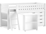 Spielbett VIPACK, weiß, B:134,7cm H:114cm L:206,7cm, Das Bett ist Kiefer massiv;Die Beimöbel MDF, Betten, mit viel Funktion auf kleinem Raum, LF 90x200 cm, Kiefer weiß lackiert