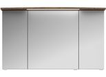Badezimmerspiegelschrank SAPHIR "Serie 4010 Badezimmer-Spiegelschrank inkl. LED-Beleuchtung im Kranz", braun (eiche ribbeck quer nachbildung), B:122cm H:71,9cm T:26,5cm, Holzwerkstoff, Schränke, Badschrank 122 cm breit, 3 Türen, 6 Glas-Einlegeböden, inkl Türdämpfer