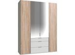 Kleiderschrank WIMEX "New York", weiß (weiß,struktureichefarben hell, spiegel), B:180cm H:236cm T:58cm, Schränke, Kleiderschrank, mit Spiegeltür