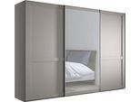 Schwebetürenschrank WIEMANN "Göteborg", grau (kieselgrau, dekor, kristallspiegel), B:295,2cm H:220cm T:67cm, Glas, Holzwerkstoff, Schränke, Schwebetürenschrank, Querriegel und Griffleisten im Korpusfarbton, inkl. Spiegel
