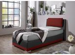 Boxspringbett MAINTAL, rot (rot, schwarz), B:112cm L:212cm, Strukturstoff-Bezug 100% Polyester;Kunstleder 100% PU;Bezug der Spiegelfläche Matratzendrell aus 100% Polyester, Komplettbetten, Boxspringbett, verstellbare Kopfstütze