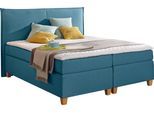 Boxspringbett HOME AFFAIRE "Houssay", blau (petrol), B:132cm L:205cm, Struktur fein (100% Polyester), Komplettbetten, Boxspringbett, inkl. Topper, 5 Breiten, 2 Härtegraden auch in Überlänge 220 cm