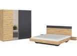 Schlafzimmer-Set RAUCH "Monza", grau (eiche artisan, graumetallic), Bett 180x200cm + ohne Matratze, B/H: 180cm x 200cm, Bett 180x200cm, Holzwerkstoff, Schlafzimmermöbel-Sets, mit Schwebetürenschrank Breite 218 cm, Bettanlage in 2 Breiten