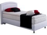 Boxspringbett, weiß, B:104cm L:210cm, Bezug Unterbox und Kopfteil: Mikrovelours, strapazierfähig und pflegeleicht (100% Polyester);Bezug Obermatratze: 100% Polyester, waschbar bis 60C;Bezug Topper: 100% Polyester, waschbar bis 60C, WESTFALIA SCHLAFKOMFORT, Komplettbetten, Boxspringbett, mit Topper