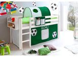 Hochbett TICAA "Malte", grün (kiefer massiv weiß, fußball), B:101cm H:114cm L:205cm, Hochbetten, Hochbett, mit Rollrost und in verschiedenen Ausführungen wahlweise mit Matratze