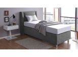 Boxspringbett, grau (mikrovelours dunkelgrau), Liegefläche B/L: 90cm x 200cm, H3, 5-Zonen-Tonnentaschen-Federkernmatratze, Kopfteil und seitliche Einfassung Unterbox: Mikrovelours (100% Polyester);Obermatratze und Spiegelfläche der Unterbox: 100% Polyester;Zierkissen: gefüllt mit Polyester-Hohlfaser, Bezug aus 100% Polyester, WESTFALIA SCHLAFKOMFORT, Komplettbetten, Boxspringbett, inkl. Zierkissen
