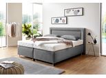 Boxspringbett, grau (feinstrukturstoff grau), Liegefläche B/L: 180cm x 200cm, H3, Bonnell-Federkernmatratze, Bezug Unterbox und Kopfteil: Feinstrukturstoff (77% Polyester, 23% Viskose);Bezug Obermatratze 100% Polyester, waschbar bis 60C;Bezug Zierkissen Feinstrukturstoff (77% Polyester, 23% Viskose), WESTFALIA SCHLAFKOMFORT, Komplettbetten, Boxspringbett, mit Zierkissen und verchromten Kufen, in d