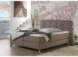 Boxspringbett HOME AFFAIRE "Cecina", beige (dunkelbeige), B:202cm L:210cm, Struktur fein (100% Polyester), Komplettbetten, Boxspringbett, in 5 Breiten, 3 Ausführungen, 2 Härtegrade, Knopfheftung, Topper