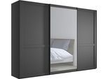 Schwebetürenschrank WIEMANN "Göteborg", grau (graphit, dekor, kristallspiegel), B:295,2cm H:220cm T:67cm, Glas, Holzwerkstoff, Schränke, Schwebetürenschrank, Querriegel und Griffleisten im Korpusfarbton, inkl. Spiegel