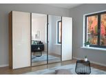 Schwebetürenschrank WIEMANN "Monaco", weiß (bianco, eiche, nachbildung, glas champagner, kristallspiegel), B:296,3cm H:236cm T:67cm, Floatglas, Holzwerkstoff, Schränke, Schwebetürenschrank, hochwertige Glas- und Spiegelfront