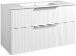 Waschtisch WELLTIME "G-Line", weiß (weiß, weiß), B:101cm H:61,8cm T:46cm, Hartfaserplatte, Holzwerkstoff, Keramik, MDF, PVC, Waschtische, Waschtisch, mit Keramik Waschbecken, Schubladen mit Softclose, trendig geriffelt