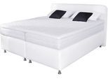 Boxspringbett, weiß, B:210cm L:212cm, Bezug Kaltschaum-Topper: mit Klimafaser versteppt, 100% Polyester;Bezug untere Box und Kopfteil: wahlweise hochwertiger Microvelour (100% Polyester), feiner Strukturstoff (100% Polyester) oder Kunstleder;Bezug Obermatratze: 100% Polyester, Bezug abnehm- und waschbar bis 60C, WESTFALIA SCHLAFKOMFORT, Komplettbetten, Boxspringbett, inkl. Kaltschaum-Topper