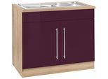 Spülenschrank KOCHSTATION "KS-Samos", lila (aubergine hochglanz, eiche sonoma), B:100cm H:85cm T:60cm, Schränke, Spülenschrank, 100 cm breit, inkl. Einbauspüle