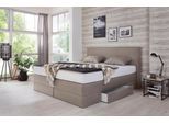 Boxspringbett, beige (strukturstoff beige), Liegefläche B/L: 180cm x 200cm, H3, 5-Zonen-Tonnentaschen-Federkernmatratze, WESTFALIA SCHLAFKOMFORT, Komplettbetten, Boxspringbett, mit Schubkästen und Zierkissen