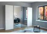 Schwebetürenschrank WIEMANN "Monaco", grau (kieselgrau, dekor, glas weiß, kristallspiegel), B:296,3cm H:217cm T:67cm, Floatglas, Holzwerkstoff, Schränke, Schwebetürenschrank, hochwertige Glas- und Spiegelfront