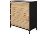 Schubkastenkommode GAMI "Mimizan", schwarz (schwarz, eiche helvezia), B:94cm H:104cm T:45cm, Holzwerkstoff, Sideboards