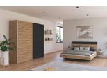 Schlafzimmer-Set RAUCH "Monza", grau (eiche artisan, graumetallic), Bett 160x200cm + ohne Matratze, B/H: 160cm x 200cm, Bett 160x200cm, Holzwerkstoff, Schlafzimmermöbel-Sets, mit Schwebetürenschrank Breite 218 cm, Bettanlage in 2 Breiten