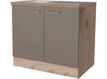 Spülenschrank FLEX-WELL "Riva", braun (quarz cubanit, san remo eiche), B:100cm H:86cm T:57cm, Holzwerkstoff, Schränke, (B x H x T) 100 x 86 x 60 cm, inkl. Einbauspüle