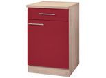 Unterschrank WIHO KÜCHEN "Montana", rot (front: burgund, korpus und arbeitsplatte: sonoma eiche), B:60cm H:85cm T:60cm, Schränke, Unterschrank, 60 cm breit