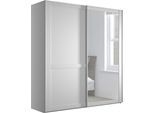 Schwebetürenschrank WIEMANN "Göteborg", weiß (weiß, kristallspiegel), B:197,3cm H:220cm T:67cm, Glas, Holzwerkstoff, Schränke, Schwebetürenschrank, Querriegel und Griffleisten im Korpusfarbton, inkl. Spiegel
