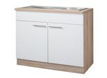 Spülenschrank WIHO KÜCHEN "Montana", weiß (front: weiß matt, korpus und arbeitsplatte: sonoma eichefarben), B:100cm H:85cm T:60cm, Schränke, Spülenschrank, 100 cm breit