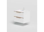 Waschtisch WELLTIME "Amber", weiß (weiß, weiß), B:60cm H:50cm T:46,5cm, Waschtische, Waschtisch, mit CORIAN-Acrylstein Waschbecken, massive Eichendetails