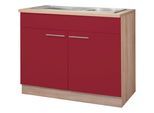 Spülenschrank WIHO KÜCHEN "Montana", rot (front: burgund, korpus und arbeitsplatte: sonoma eiche), B:100cm H:85cm T:60cm, Schränke, Spülenschrank, 100 cm breit