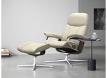 Relaxsessel STRESSLESS "Consul", beige (beige jasmine), B:82cm H:102cm T:72cm, Struktur fein JASMINE (90% Polyester, 10% Baumwolle), Sessel, mit Hocker, mit Cross Base, Größe S, M & L, Holzakzent Wenge