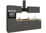 Küchenzeile WIHO KÜCHEN "Unna", grau (küche: grau, korpus: anthrazit, arbeitsplatte: sonoma eichefarben), B:280cm T:60cm, Komplettküchen-Sets, Küchenzeile, ohne E-Geräte, Breite 280 cm