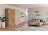 Schlafzimmer-Set RAUCH "Monza", braun (eiche artisan, champagner), Bett 160x200cm + ohne Matratze, B/H: 160cm x 200cm, Bett 160x200cm, Holzwerkstoff, Schlafzimmermöbel-Sets, mit Schwebetürenschrank Breite 218 cm, Bettanlage in 2 Breiten
