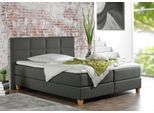Boxspringbett HOME AFFAIRE "Casey", grau (anthrazit), B:191cm L:209cm, Struktur fein (100% Polyester), Komplettbetten, Boxspringbett, in 5 Breiten, 3 Ausführungen, 2 Härtegraden, Steppung, Topper