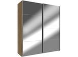 Schwebetürenschrank WIMEX "Easy", braun (plankeneichefarben, spiegel), B:135cm H:210cm T:65cm, Schränke, Schwebetürenschrank, mit Vollspiegel
