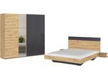 Schlafzimmer-Set RAUCH "Monza", grau (eiche artisan, graumetallic), Bett 160x200cm + ohne Matratze, B/H: 160cm x 200cm, Bett 160x200cm, Holzwerkstoff, Schlafzimmermöbel-Sets, mit Schwebetürenschrank Breite 218 cm, Bettanlage in 2 Breiten