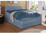 Boxspringbett HAPO, blau (hellblau, strukturstoff), Liegefläche B/L: 140cm x 200cm, kein Härtegrad, 7-Zonen-Tonnentaschen-Federkernmatratze, Kopfteil, seitliche Unterbox und Obermatratze sind mit pflegeleichtem Feinstrukturstoff in Leinenoptik (100% Polyester) oder Kunstleder bezogen;Die Oberseite der Unterfederung und die Ober- und Unterseite der Obermatratze sind jeweils mit einem rutschhemmende