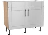 Spülenschrank OPTIFIT "Ahus", grau (hellgrau matt, wildeiche nachbildung), B:100cm H:87cm T:58,4cm, Schränke, Breite 100 cm