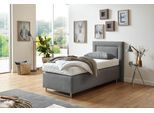 Boxspringbett, grau (feinstrukturstoff grau), Liegefläche B/L: 90cm x 200cm, H2 + H2, 7-Zonen-Kaltschaummatratze, Bezug Unterbox und Kopfteil: Feinstrukturstoff (77% Polyester, 23% Viskose);Bezug Obermatratze 100% Polyester, waschbar bis 60C;Bezug Zierkissen Feinstrukturstoff (77% Polyester, 23% Viskose), WESTFALIA SCHLAFKOMFORT, Komplettbetten, Boxspringbett, mit Zierkissen und verchromten Kufen,
